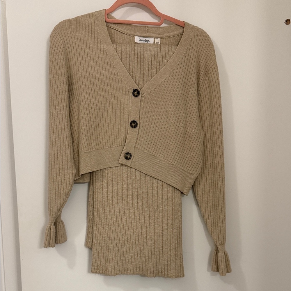 Long Sleeve Cardigan and Matching Wide Leg Pant Set